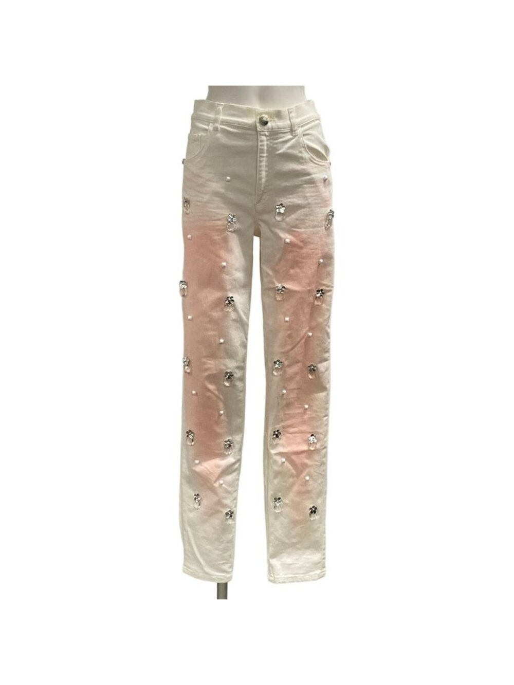 Chanel Jeans S P White Pink Flower Bijou Gradient Cotton 34